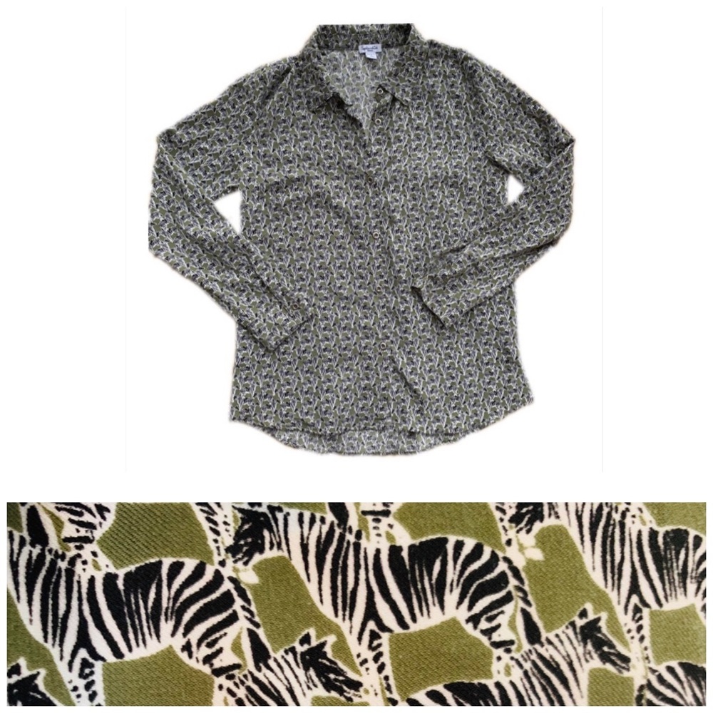 Splendid Button Down Blouse With Zebra Design Sz S - image 1